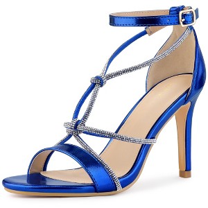 Allegra K Women's Open Toe Rhinestone Knot Strap Stiletto Heels Sandals - 1 of 4