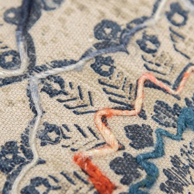 Embroidered Floral Medallion 17" Square Throw Pillow in Blue and Rust