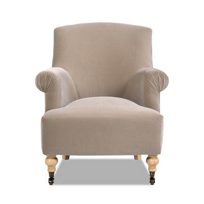 Mink Beige Velvet Armchair with Wood Legs