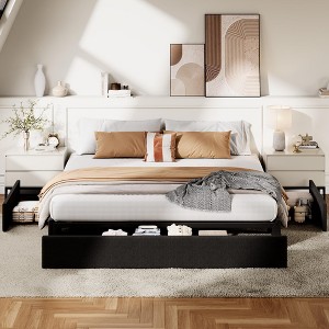 Coucheta Platform Bed Frame - 3 Storage Drawers, Faux Leather Upholstered, Wood Slats, No Box Spring, Easy Assembly - 1 of 4