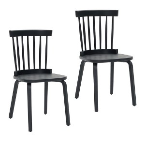 Dining Chairs Set of 2,Wood Farmhouse Spindle Back, Widen Seat, Mid-Century Modern French Country Style, for Living Room Restaurant, Black - 1 of 4