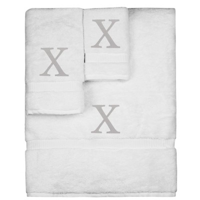 BC BARE COTTON Monogrammed Towel Set, Personalized Gift, Set of 3 - White - Silver Block