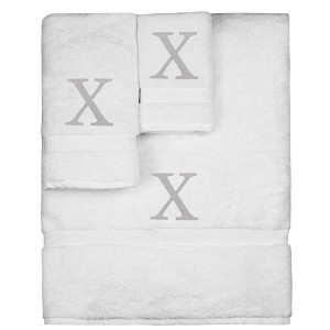 BC BARE COTTON Monogrammed Towel Set, Personalized Gift, Set of 3 - White - Silver Block - 1 of 4