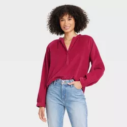 Women's Long Sleeve Relaxed Fit Everyday Blouse - Universal Thread™ Red XL