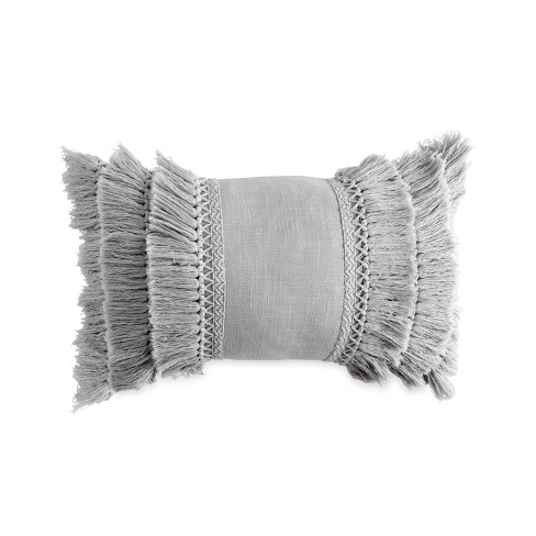 Gray fringe outlet pillow