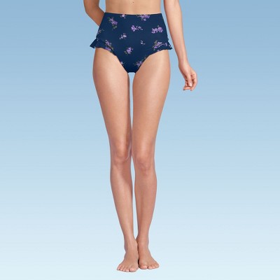 Lands' End Women's Ruffle High Waisted High Leg Bikini Bottoms