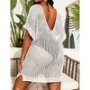 Women's Plus Size Swimsuit Cover-Up Short Sleeve Hollow-Out Beach Dress for Swimwear and Bathing Suits - 4 of 4