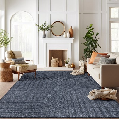 Dark Gray Geometric Flat Woven Machine Washable Area Rug
