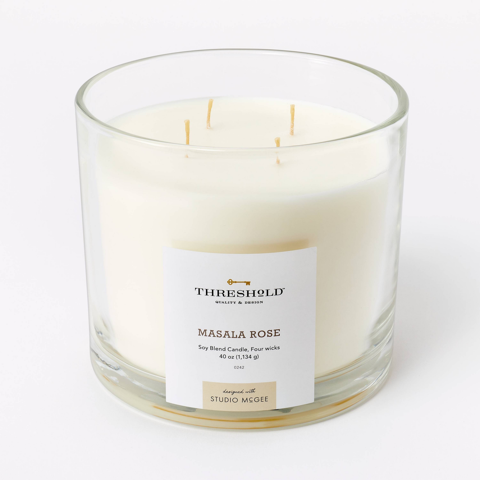 40oz Clear Glass Masala Rose Candle White - Threshold™ designed with Studio McGee: Soy Blend, 70hr Burn Time, 4-Wick