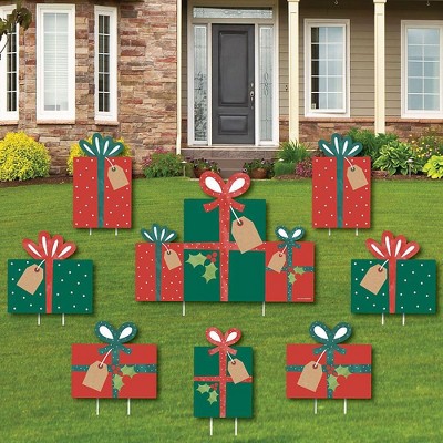 Big Dot of Happiness Happy Holiday Presents - Yard Sign and Outdoor Lawn Decorations - Christmas Party Yard Signs - Set of 8