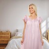 ADR Women's Cotton Nightgown, Short Sleeve Lace Trimmed Button Up Long Vintage Night Dress Gown - 4 of 4