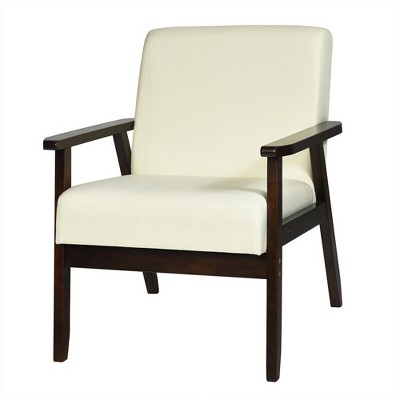 Tangkula Wooden Upholstered Accent Chair Fabric Armchair Home Office