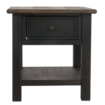 Modern Farmhouse Black-Brown Wood End Table with Storage