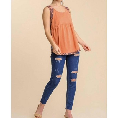 Women's Mixed Print Babydoll Tank Top - umgee L