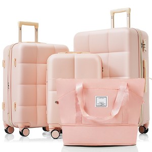 Whisen Luggage Sets 4 Piece, 20-inch with USB Port, Expandable ABS Durable Suitcase with Travel Bag, Cup Holder, ABS Hard Shell Luggage - 1 of 4