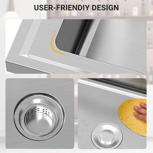 Stainless Steel Thickened Kitchen Utility Sink, Freestanding Single Bowl Kitchen Utility Sink with Pull-Out Faucet for Outdoor Garage Kitchen - 1 of 4