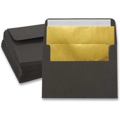 Best Paper Greetings 50 Pack A7 Gold Foil Lined Invitation Envelopes for Wedding, Graduation Party, Bridal Shower, Black, 5 x 7 in