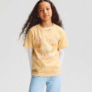Girls' Short Sleeve 100% Cotton 'Ashton Academy' Oversized Graphic