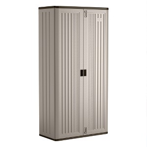 Suncast Tall 80.2" Resin Storage Cabinet with Double-Wall Construction, Platinum - 1 of 4