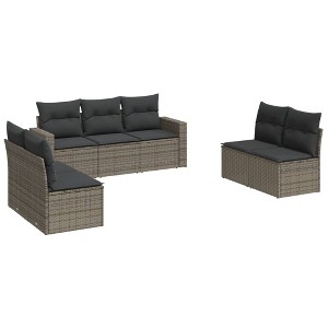 vidaXL 7 Piece Patio Sofa Set with Cushions Gray Poly Rattan - Without Table - 1 of 4