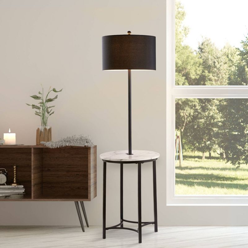 61.5&#34; Amelia Modern Floor Lamp with Table and Built-In USB Matte Black/White Marble - Teamson Home, 4 of 10