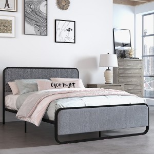 WhizMax Queen Size Bed Frame, Metal Platform Bed with Curved Upholstered Headboard - 1 of 4