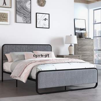 WhizMax Queen Size Bed Frame, Metal Platform Bed with Curved Upholstered Headboard