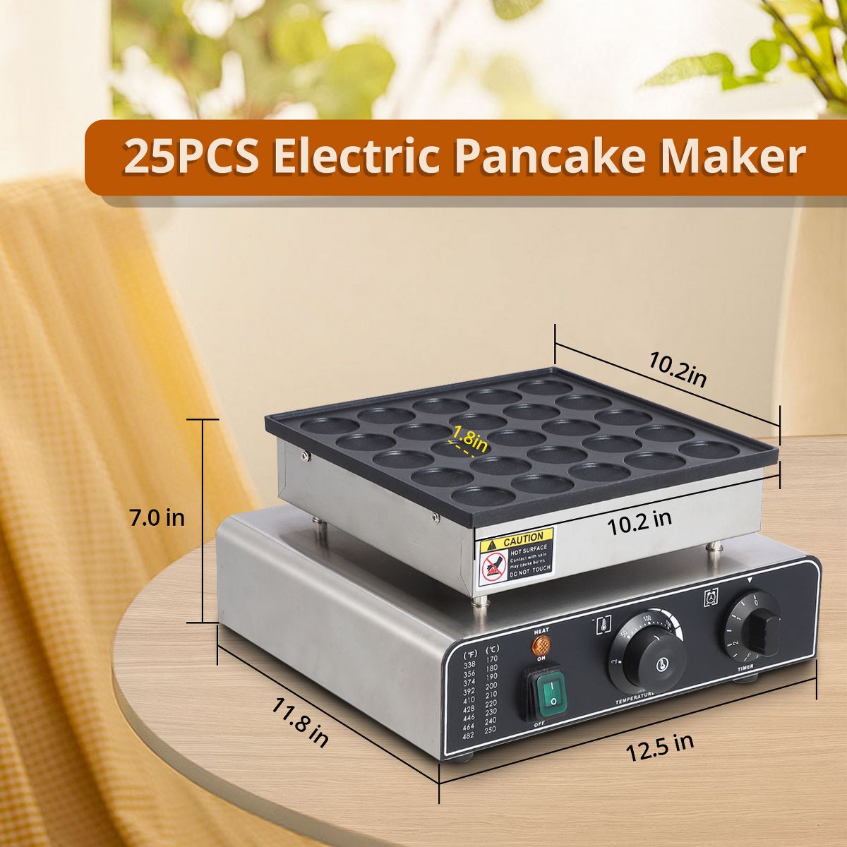 25-Hole Electric Nonstick Mini Dutch Pancake Maker, 1.8" Holes, 50-300℃ Adjustable Temp, Fast Heating, Easy Clean, American Plug for Home & Snack Bar - thumbnail 2