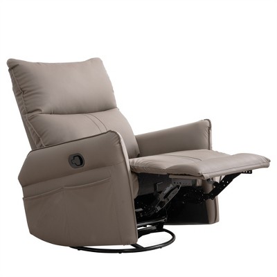 Racxily PU Rocking Recliner Chair, Nursery Rocking ChairModern Small Rocking Swivel Recliner Chair for Bedroom, Side Pocket, Brown