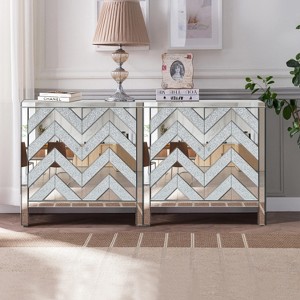 Gulches Modern M Shape Storage Cabinet with Mirror Trim, Silver - 1 of 4