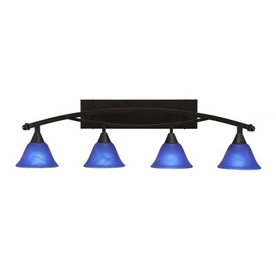 Toltec Lighting Bow 4 - Light Vanity in  Bronze with 7" Blue Italian Shade
