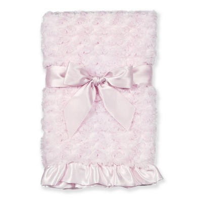 Image of Bearington Baby Pink Swirly Snuggle Blanket with a Silky Satin Ruffle (, 28.5" X 28.5"