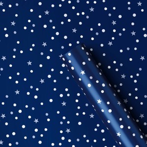 30" 50 sq ft Christmas Roll Wrap Dots and Stars on Navy - Wondershop™ - 1 of 3