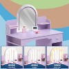 Kids Vanity with Lighted Mirror, 2 in 1 Little Girls Vanity Table & Stool, Kids Makeup with Bookshelf, Drawer & Open Shelves for Girls, White - 4 of 4