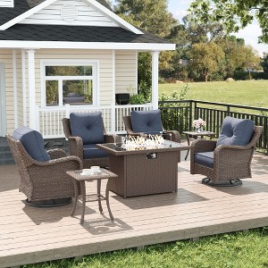 LayinSun Wicker Outdoor Furniture Set with 6-inch Comfy Cushions, High Back Patio Furniture Set with Swivel Rocking Chairs and Side Table - 1 of 4