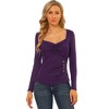 Allegra K Women's Sweetheart Neck Ruched Long Sleeves Button Decor Rib Knit Blouse - 2 of 4