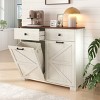 Syemin Decorative Storage Cabinets Farmhouse Tilt Out Trash Cabinet, Standing Recycling Cabinet with Hideaway Drawer, Brown, 39.3"*13"*34.45" - 2 of 4