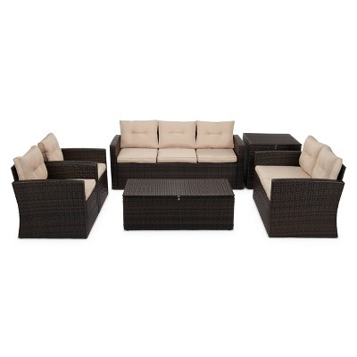 6pc Wicker Outdoor Conversation Set - Beige - EDYO LIVING