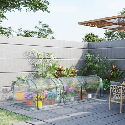 Outsunny Clear PVC Metal Tunnel Greenhouse with Zippered Doors