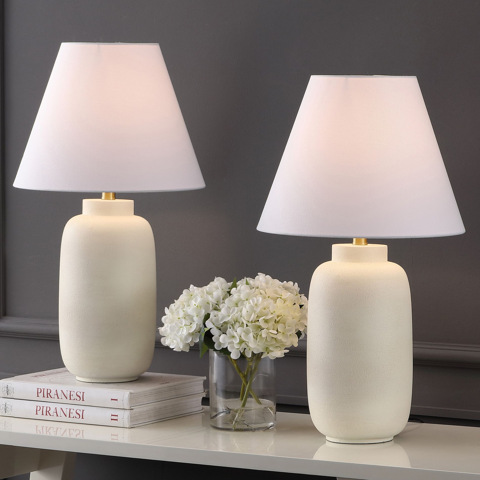 JONATHAN Y Elinore 24.5" Minimalist Scandinavian Resin/Iron Ginger Jar LED Table Lamp, Matte Cream (Set of 2)