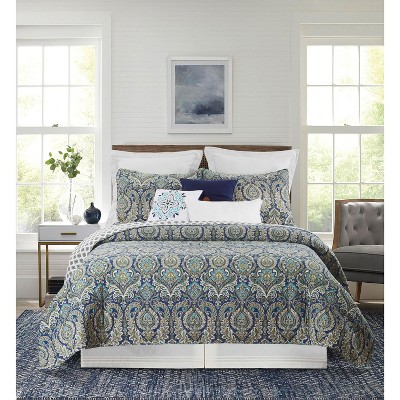 Kingstown Blue Cotton Reversible Quilt Set