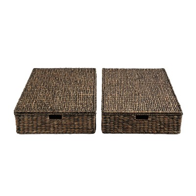 happimess Holden 30" Classic Costal Hand-Woven Hyacinth Wicker Under Bed Storage Basket with Lid