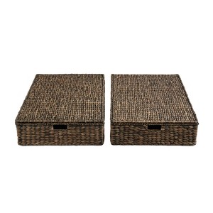 happimess Holden 30" Classic Costal Hand-Woven Hyacinth Wicker Under Bed Storage Basket with Lid - 1 of 4