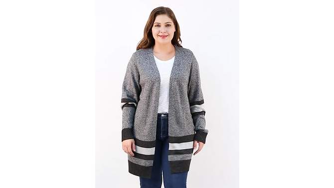 Agnes Orinda Women's Plus Size Multi Striped Open Front Sweater Cardigan, 2 of 8, play video
