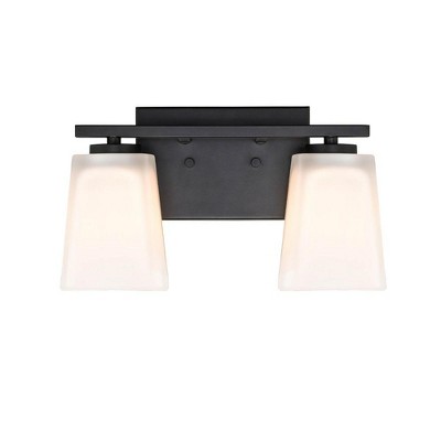 Matte Black 2-Light Vanity Fixture with Frosted Glass Shades