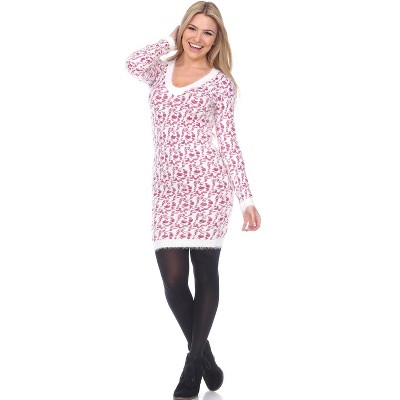 Women's Angora Leopard Print Sweater Dress - White Mark