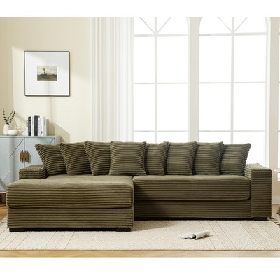 NicBex New Arrival Oversized 2 Piece L Shaped Corduroy Sofa with Left Chaise Daybed,Armrests & Throw Pillows,Easy Assembly