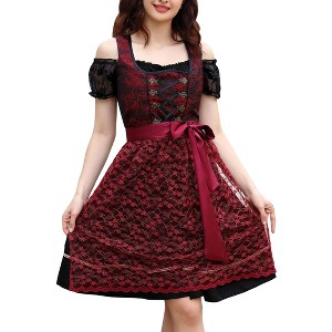 Women's 3-Piece Set Vintage Jacquard Dark Aesthetic Dress with Puffed Sleeve Blouse Gothic Retro Outfits for Gothic Gatherings - 1 of 4