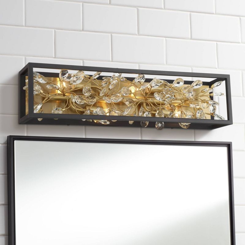 Possini Euro Design Carrine Modern Wall Light Sand Black Gold Plated Hardwire 24" 4-Light Fixture Clear Crystal for Bedroom Bathroom Vanity Reading, 2 of 8