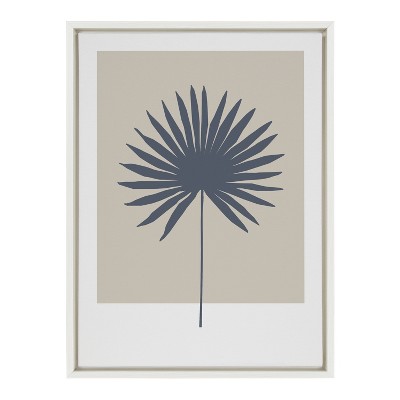 Muted Tan and Blue Botanical Palm Framed Canvas Art, 18x24